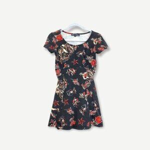 Vintage Betsey Johnson Sailor Jerry Tattoos Mini Cotton Dress Sz M